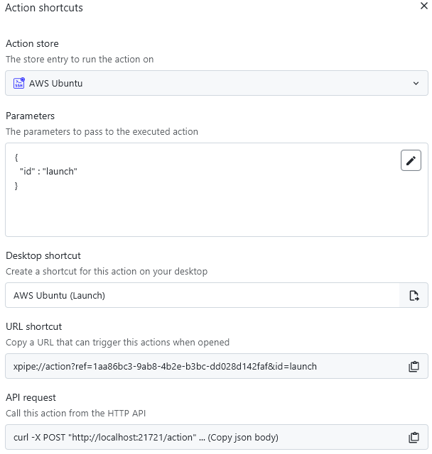 Actions screenshot