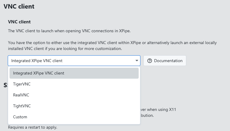 VNC settings screenshot